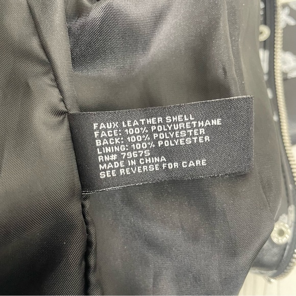 Michael Michael Kors Moto Jacket M Black White Flowers Floral Faux Leather - Picture 10 of 10